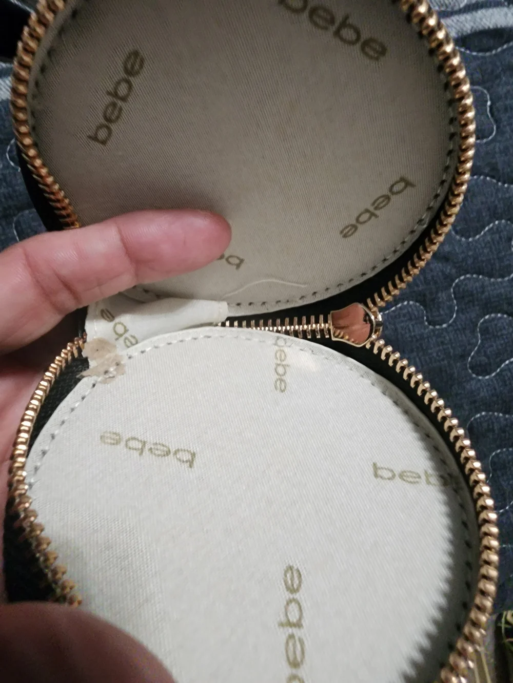 bebe Black Round Coin Pouch with Gold Logo